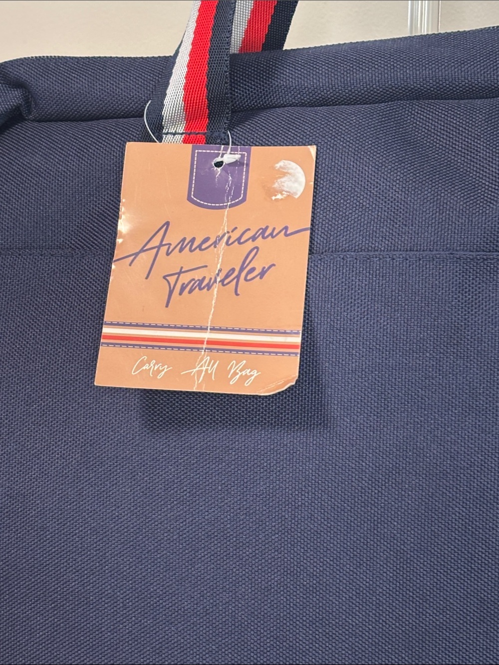 Navy Canvas Laptop Briefcase with Red-White-Blue Accent Strap NWT - Picture 8 of 11
